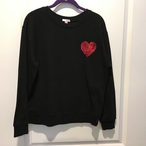BongoBlck Crewneck Sweatshirt with Red Sequined Heart Large